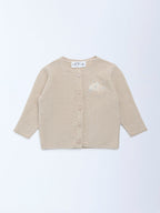 HOP Baby Taupe Animal Embroidered Cotton Sweater