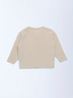 HOP Baby Taupe Animal Embroidered Cotton Sweater