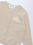 HOP Baby Taupe Animal Embroidered Cotton Sweater