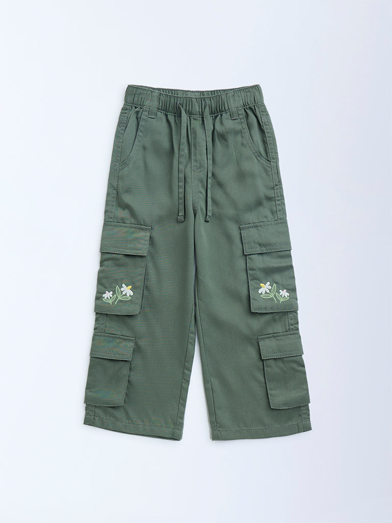 HOP Kids Sage Cargo-Style High-Rise Trousers