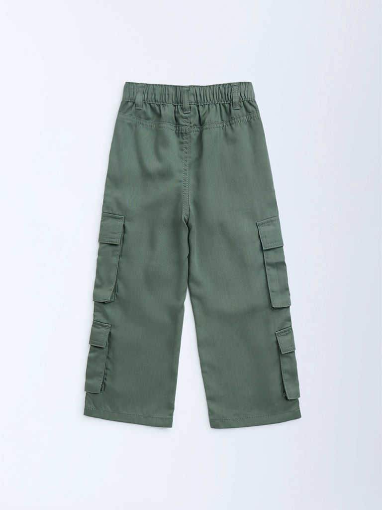 HOP Kids Sage Cargo-Style High-Rise Trousers