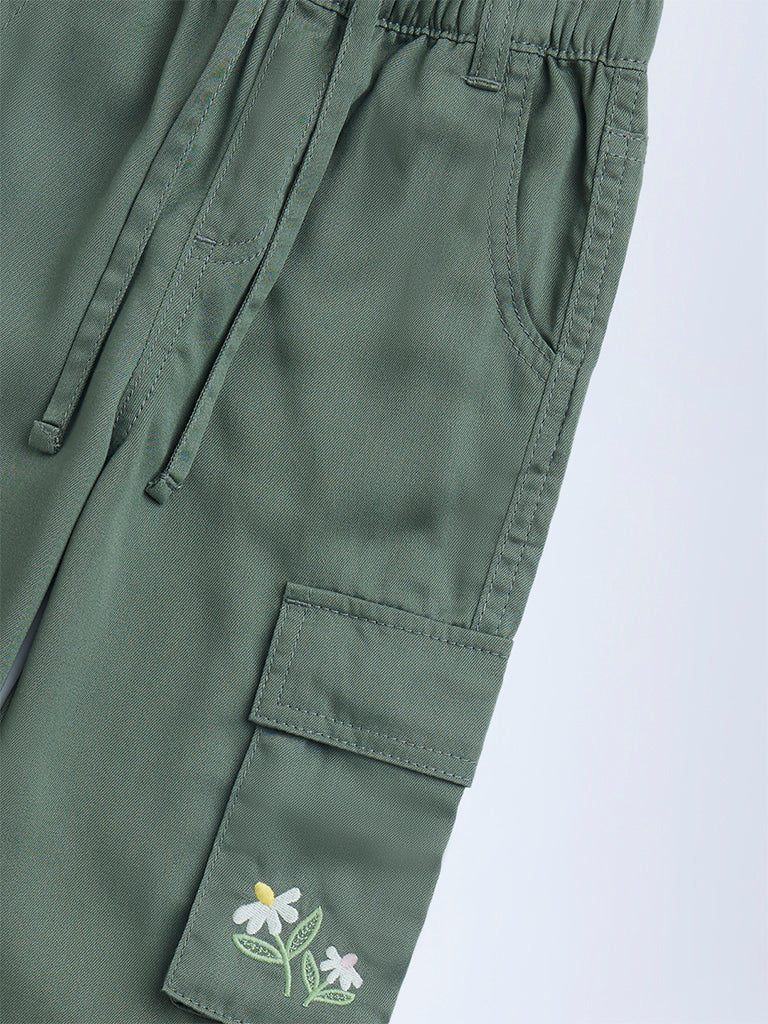 HOP Kids Sage Cargo-Style High-Rise Trousers