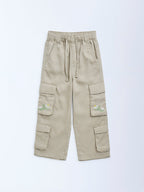 HOP Kids Beige Cargo-Style High-Rise Trousers