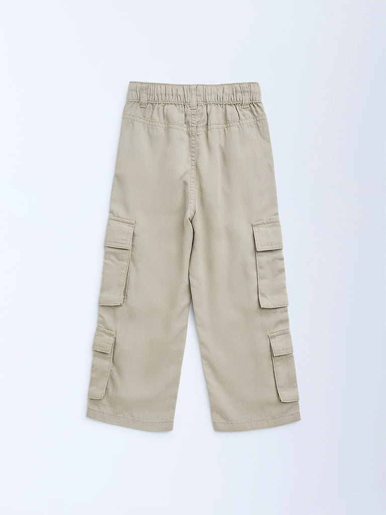 HOP Kids Beige Cargo-Style High-Rise Trousers