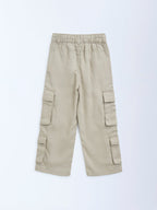 HOP Kids Beige Cargo-Style High-Rise Trousers