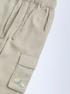 HOP Kids Beige Cargo-Style High-Rise Trousers