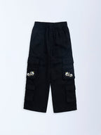 HOP Kids Black Cargo-Style High-Rise Trousers