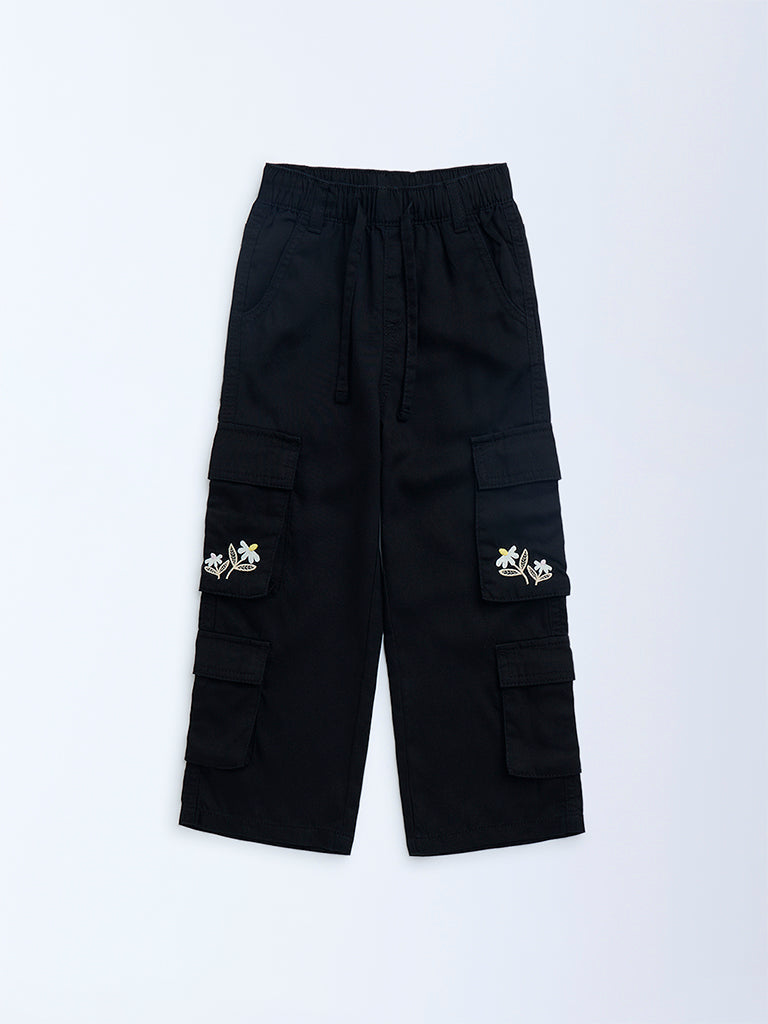 HOP Kids Black Cargo-Style High-Rise Trousers