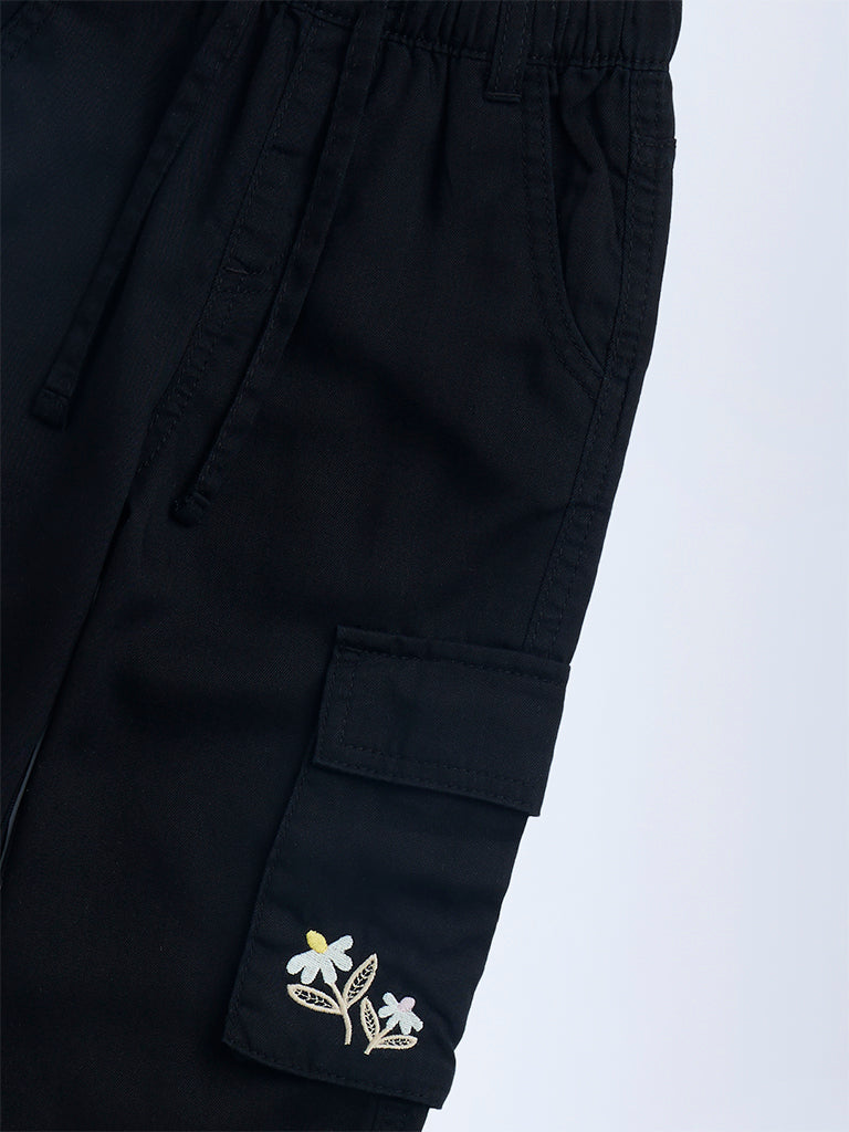 HOP Kids Black Cargo-Style High-Rise Trousers