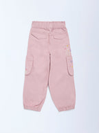 HOP Kids Dusty Pink Floral Embroidered High-Rise Joggers