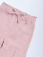 HOP Kids Dusty Pink Floral Embroidered High-Rise Joggers