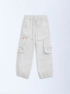 HOP Kids Off-White Embroidered Mid-Rise Cotton Joggers