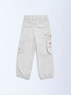 HOP Kids Off-White Embroidered Mid-Rise Cotton Joggers