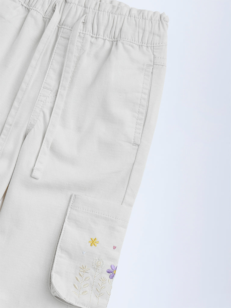 HOP Kids Off-White Embroidered Mid-Rise Cotton Joggers