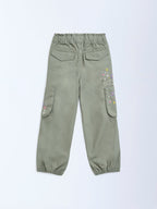 HOP Kids Sage Floral Embroidered Mid-Rise Cotton Joggers