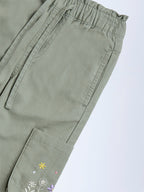 HOP Kids Sage Floral Embroidered Mid-Rise Cotton Joggers