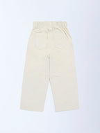 HOP Kids Beige Floral Printed High-Rise Corduroy Trousers
