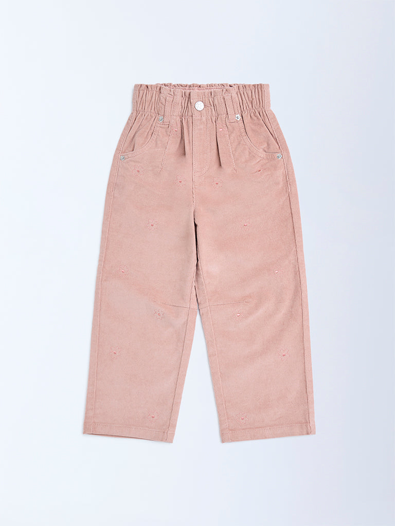 HOP Kids Dusty Rose High-Rise Cotton-Blend Trousers