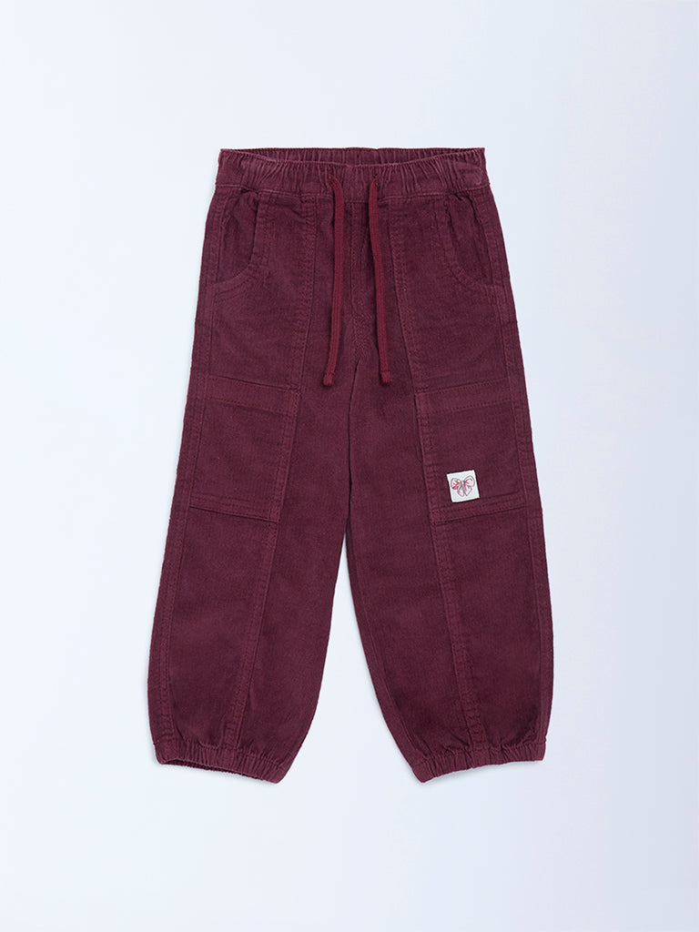 HOP Kids Wine Mid-Rise Cotton-Blend Corduroy Joggers