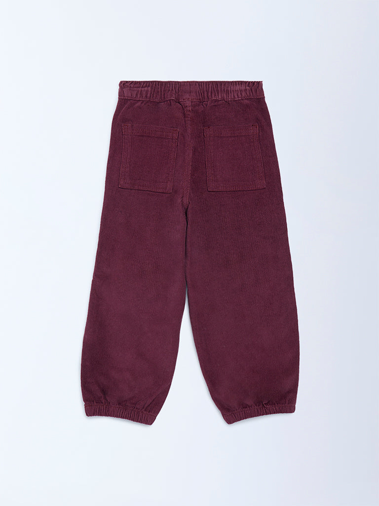 HOP Kids Wine Mid-Rise Cotton-Blend Corduroy Joggers