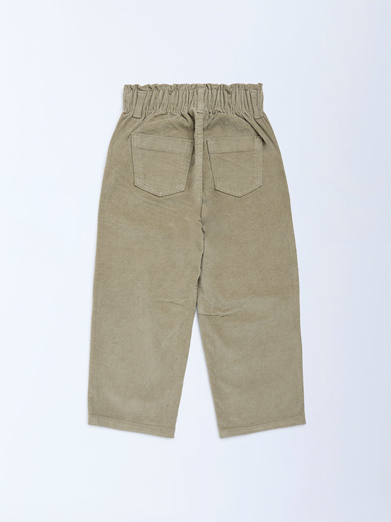 HOP Kids Light Olive Paperbag-Waist Corduroy Trousers