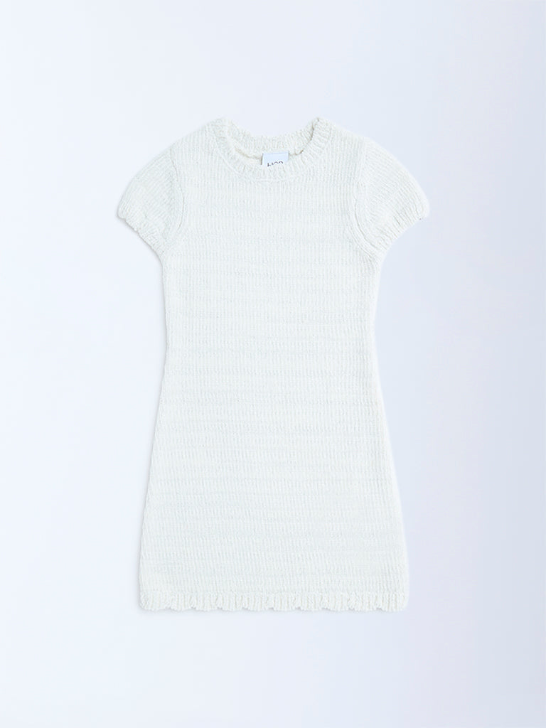 HOP Kids White Knitted Bodycon Dress