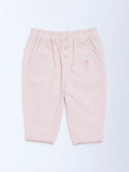 HOP Baby Pink Solid High-Rise Cotton-Blend Pants