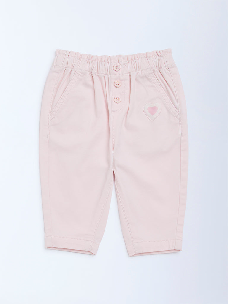 HOP Baby Pink Solid High-Rise Cotton-Blend Pants