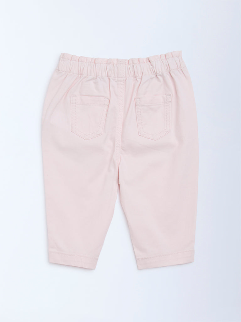 HOP Baby Pink Solid High-Rise Cotton-Blend Pants