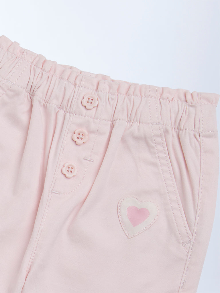 HOP Baby Pink Solid High-Rise Cotton-Blend Pants
