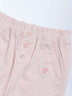 HOP Baby Pink Solid High-Rise Cotton-Blend Pants