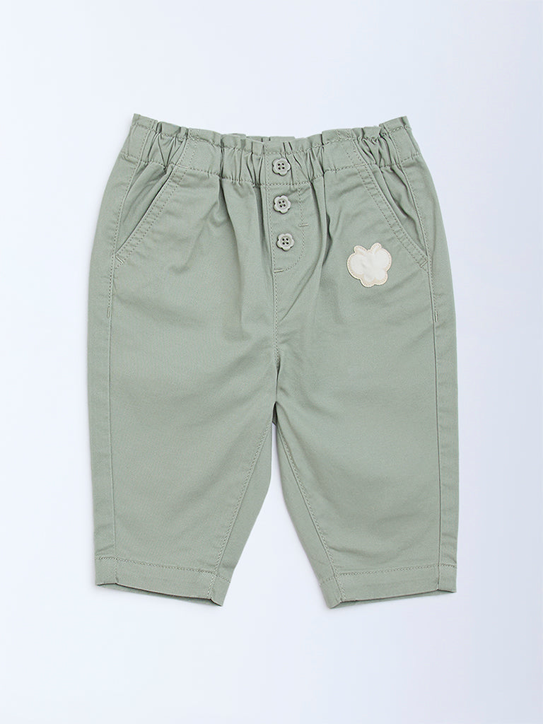HOP Baby Sage Solid High-Rise Cotton-Blend Pants