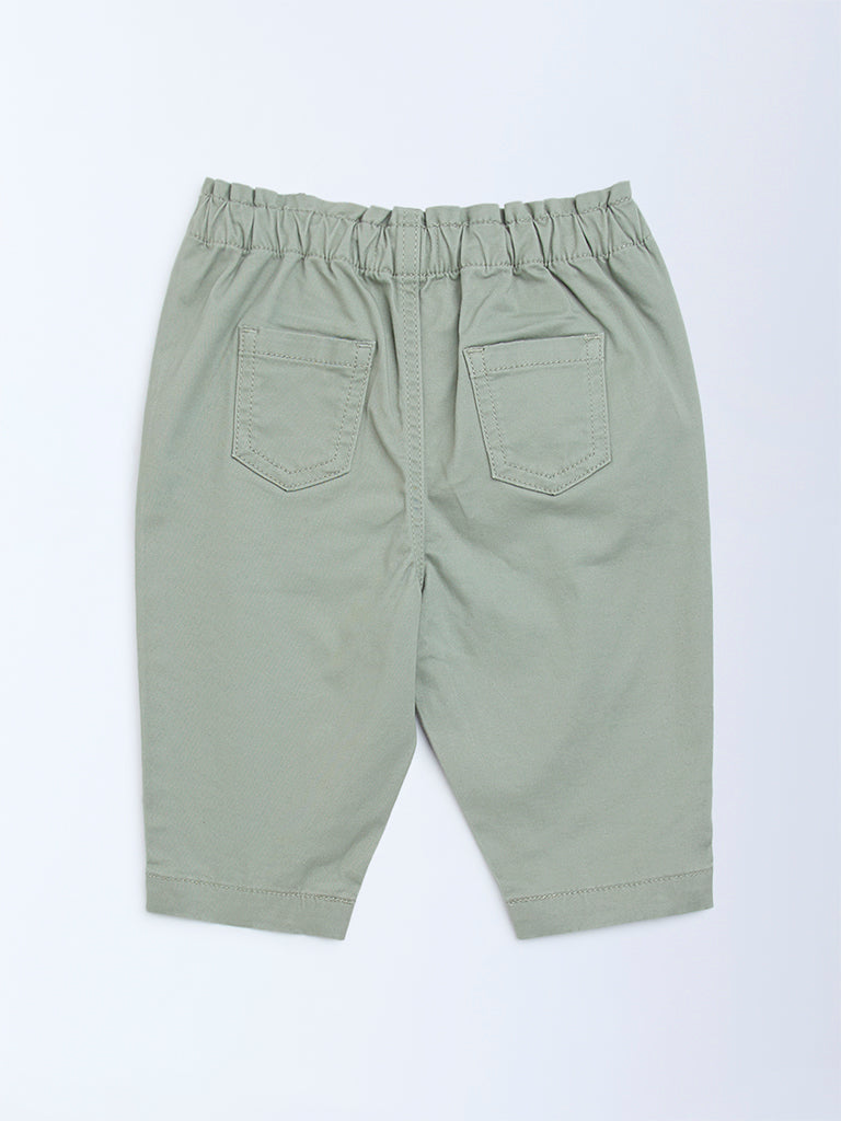 HOP Baby Sage Solid High-Rise Cotton-Blend Pants