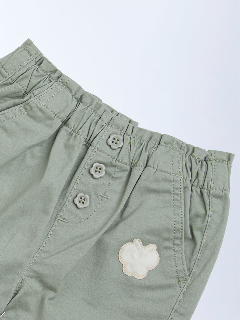 HOP Baby Sage Solid High-Rise Cotton-Blend Pants