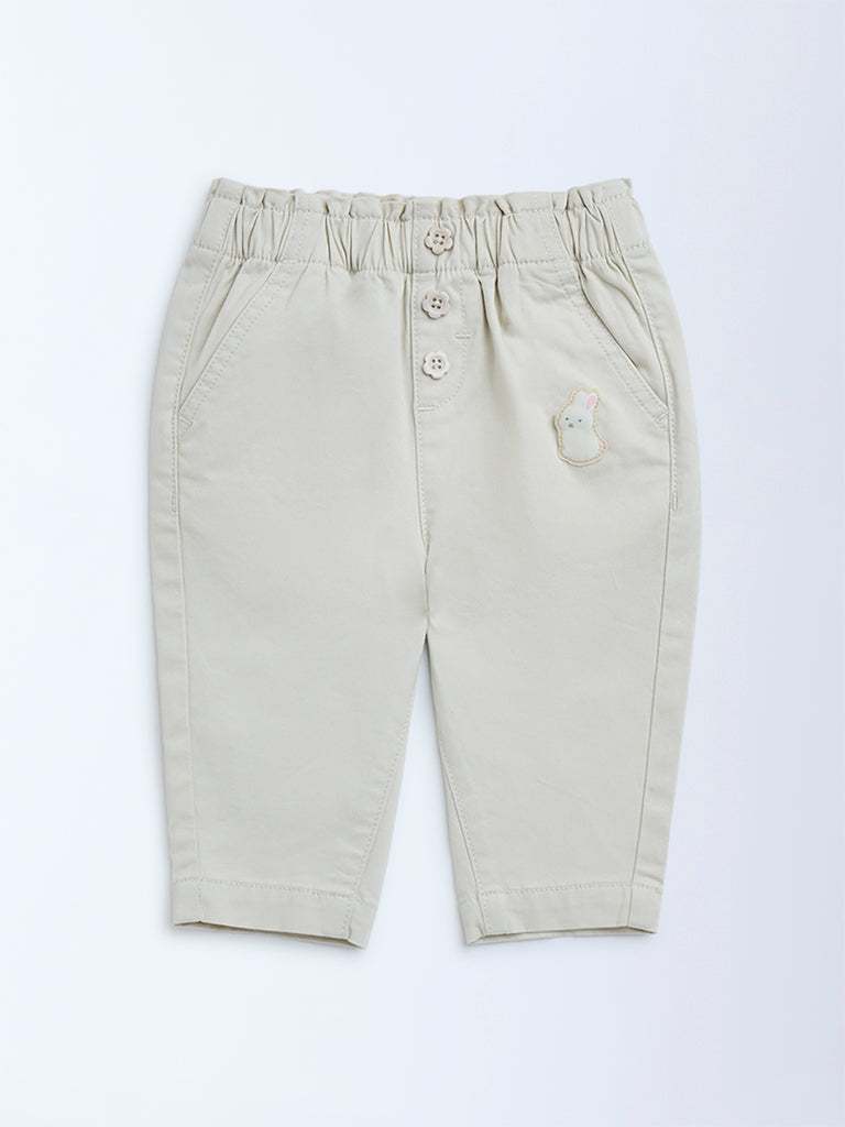HOP Baby Beige High-Rise Cotton-Blend Pants
