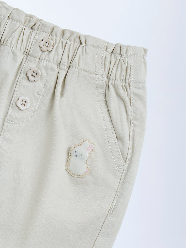 HOP Baby Beige High-Rise Cotton-Blend Pants