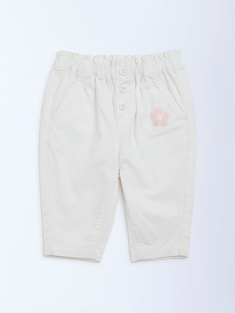 HOP Baby White Solid High-Rise Cotton-Blend Pants
