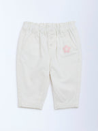 HOP Baby White Solid High-Rise Cotton-Blend Pants
