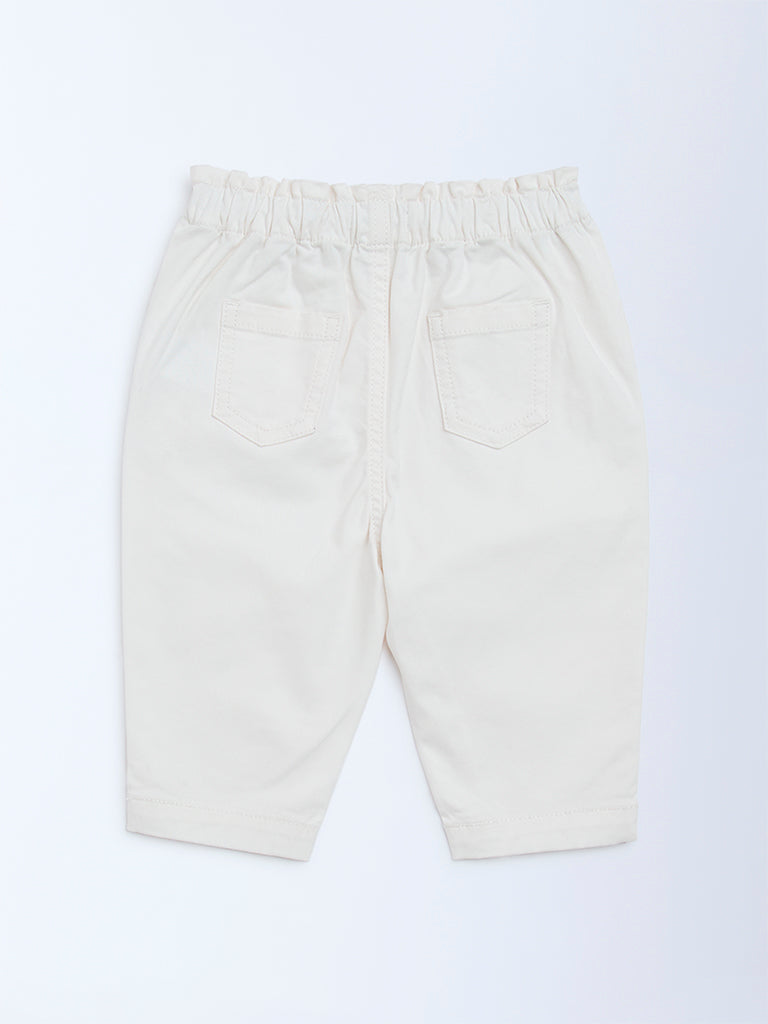 HOP Baby White Solid High-Rise Cotton-Blend Pants