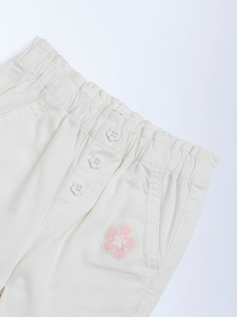 HOP Baby White Solid High-Rise Cotton-Blend Pants
