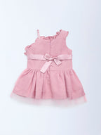 HOP Baby Pink One-Shoulder Floral Applique Dress