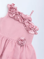 HOP Baby Pink One-Shoulder Floral Applique Dress