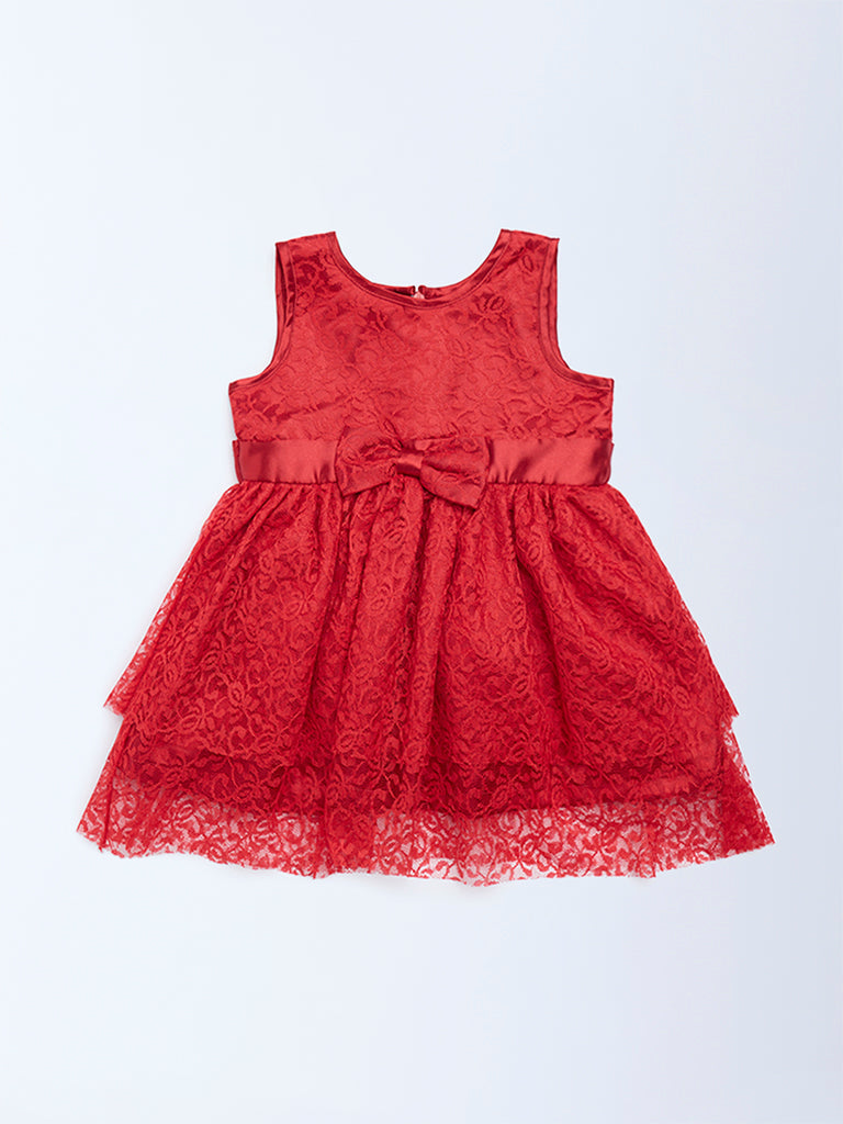 HOP Baby Red Lace Detailed Party Dress