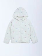 HOP Kids Off-White Floral Embroidered Hooded Jacket