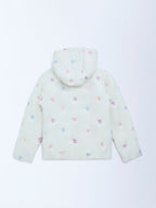 HOP Kids Off-White Floral Embroidered Hooded Jacket