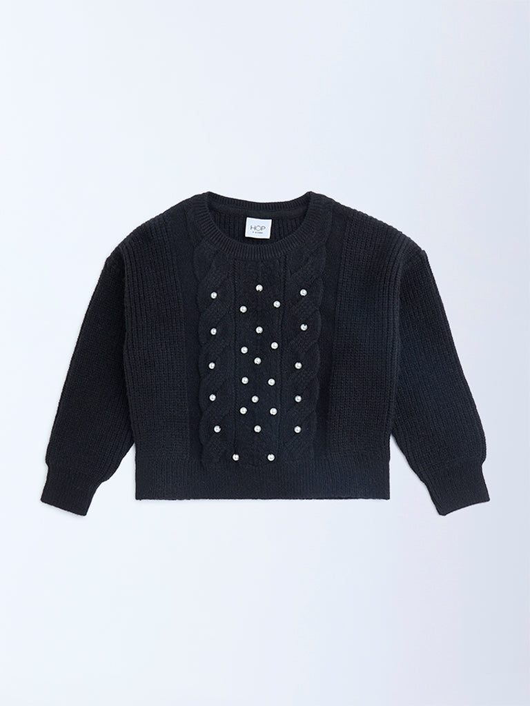 HOP Kids Black Cable-Knitted Pearlescent Sweater