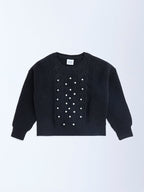 HOP Kids Black Cable-Knitted Pearlescent Sweater