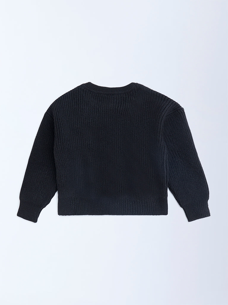 HOP Kids Black Cable-Knitted Pearlescent Sweater