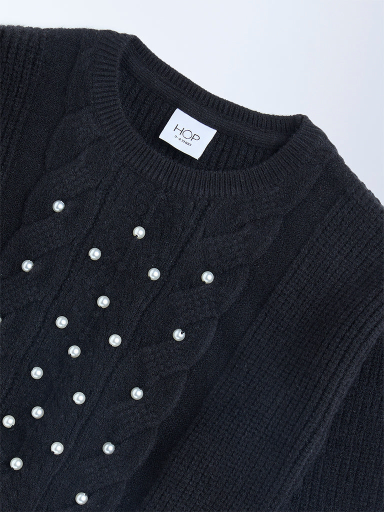 HOP Kids Black Cable-Knitted Pearlescent Sweater