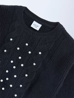 HOP Kids Black Cable-Knitted Pearlescent Sweater